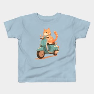 Kawaii cat riding scooter Kids T-Shirt